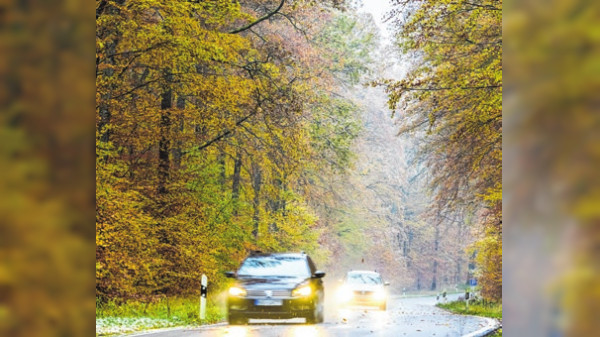 Rutschige Straßen im Herbst