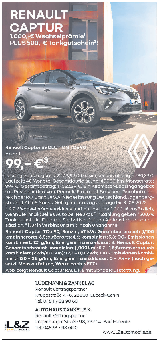 Renault Norderstedt Lüdemann & Zankel Ag Lübecker Autohaus Lüdemann & Zankel: Wechselprämie - Lübecker Nachrichten