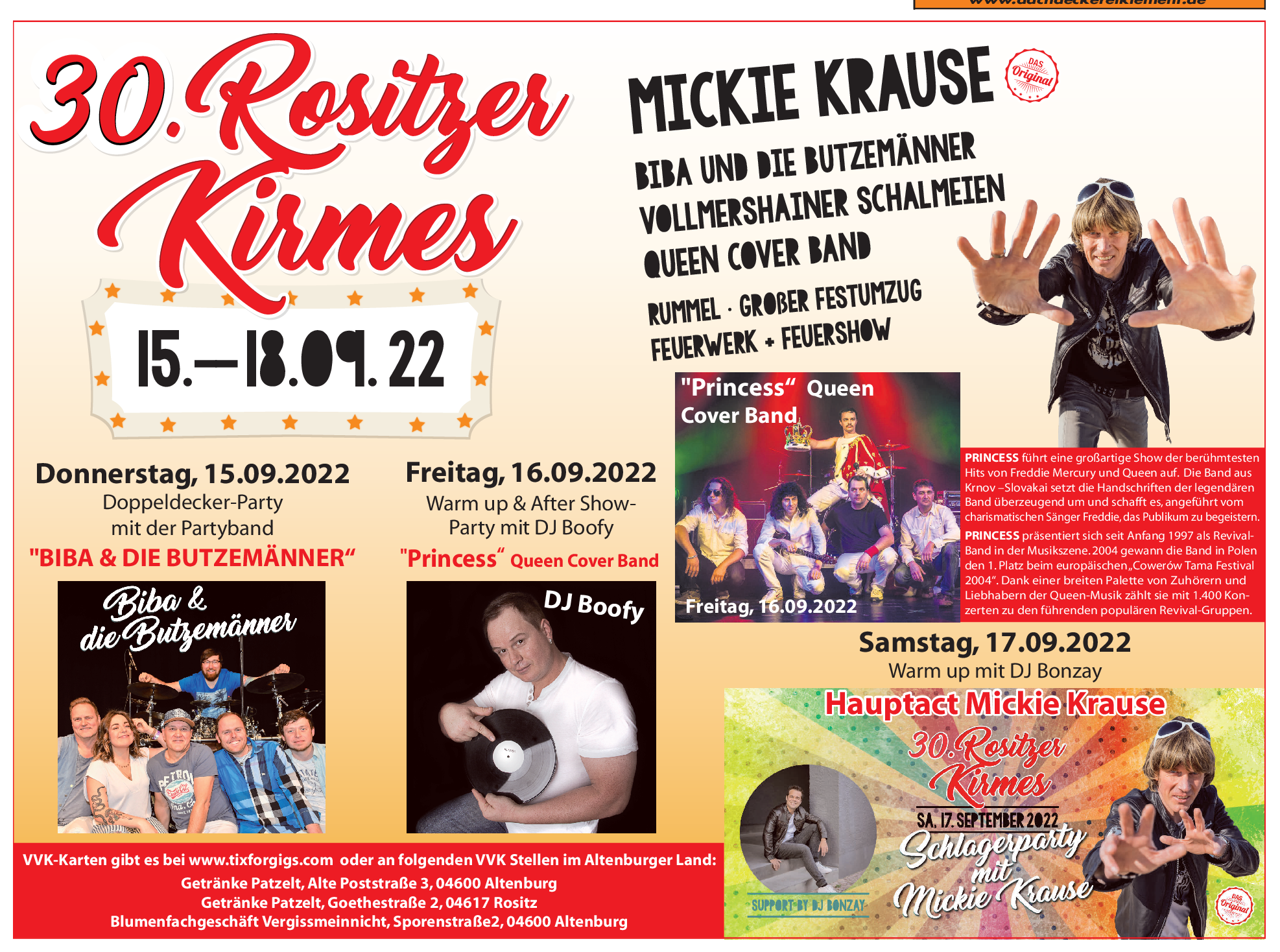 30. Rositzer Kirmes 2022:ProgrammübersichtTicketpreise - Leipziger  Volkszeitung