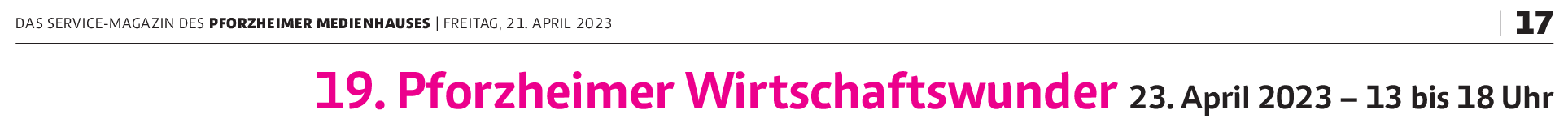 "19. Pforzheimer Wirtschaftswunder" am 23. April: Musik zum Abtanzen