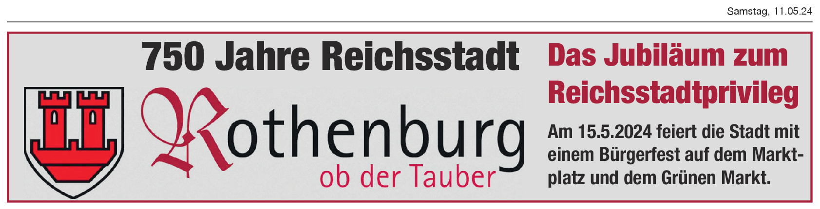 Rothenburger Reichsstadtfesttage: 6. September bis 8. September 2024
