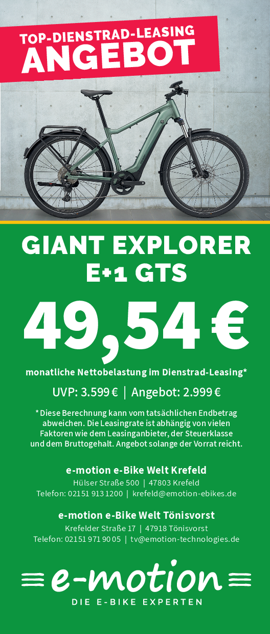 e-motion e-Bike Welt Krefeld bietet Dienstrad-Leasing fr e-Bikes mit  Steuervorteilen, modernster Technik und umfassendem Versicherungsschutz   ein attraktives Angebot fr Mitarbeiter und Familien - Rheinische Post