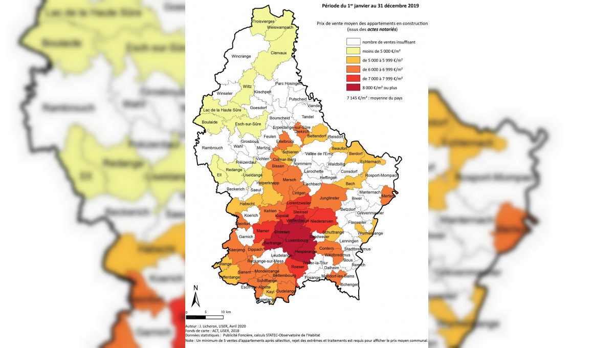 Prix de vente moyen par m² des appartements en construction par commune